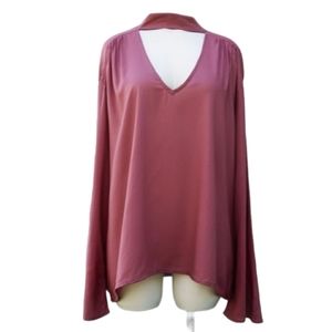 Kensie Pink French Rose Choker Long Sleeve sz XL